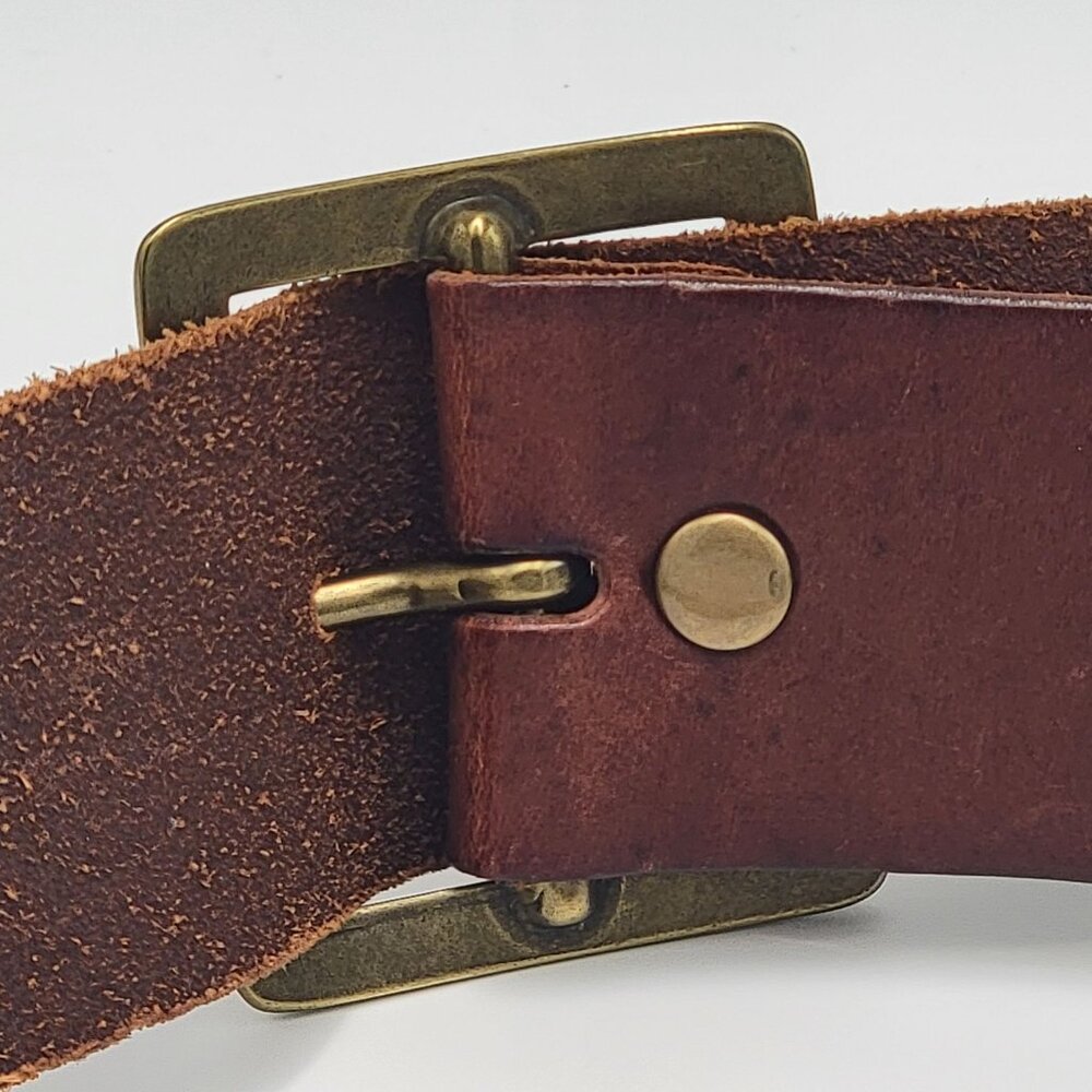 Linea Pelle Brown Boho Leather Multi-Strap Belt With Brass Rivet Accents Adjusta - Picture 5 of 12